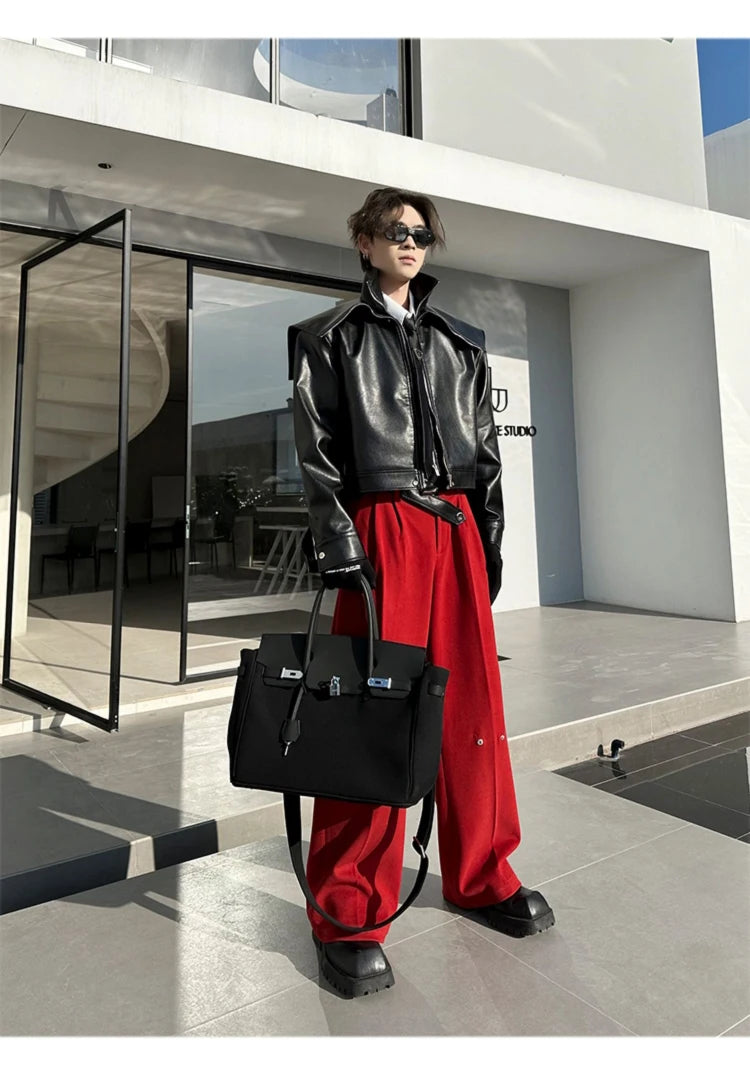 Mauroicardi Spring Autumn  Faux Leather Jacket