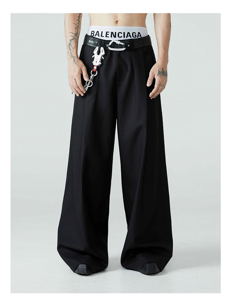 Mauroicardi Casual Baggy Pleated Wide Leg Pants