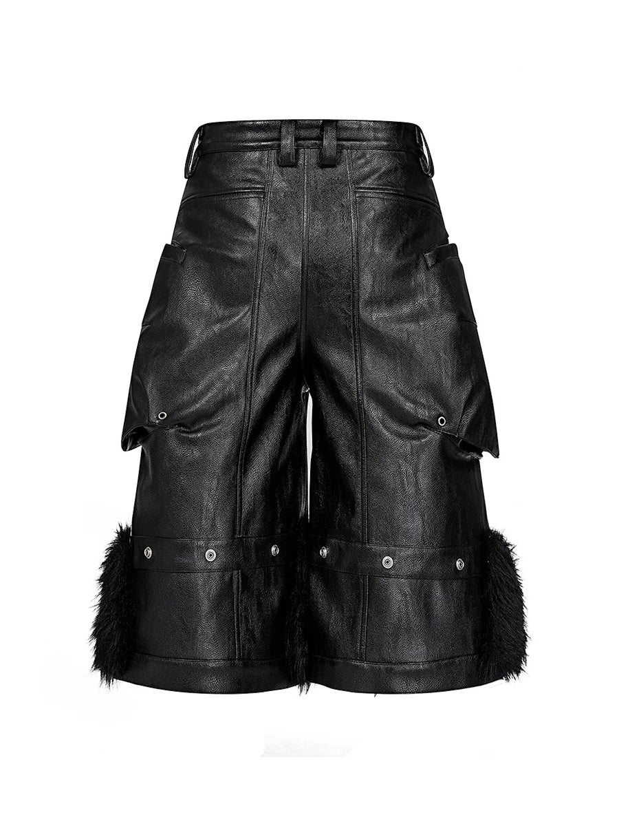 Mauroicardi Black Faux Fur Patchwork Pu Leather Short