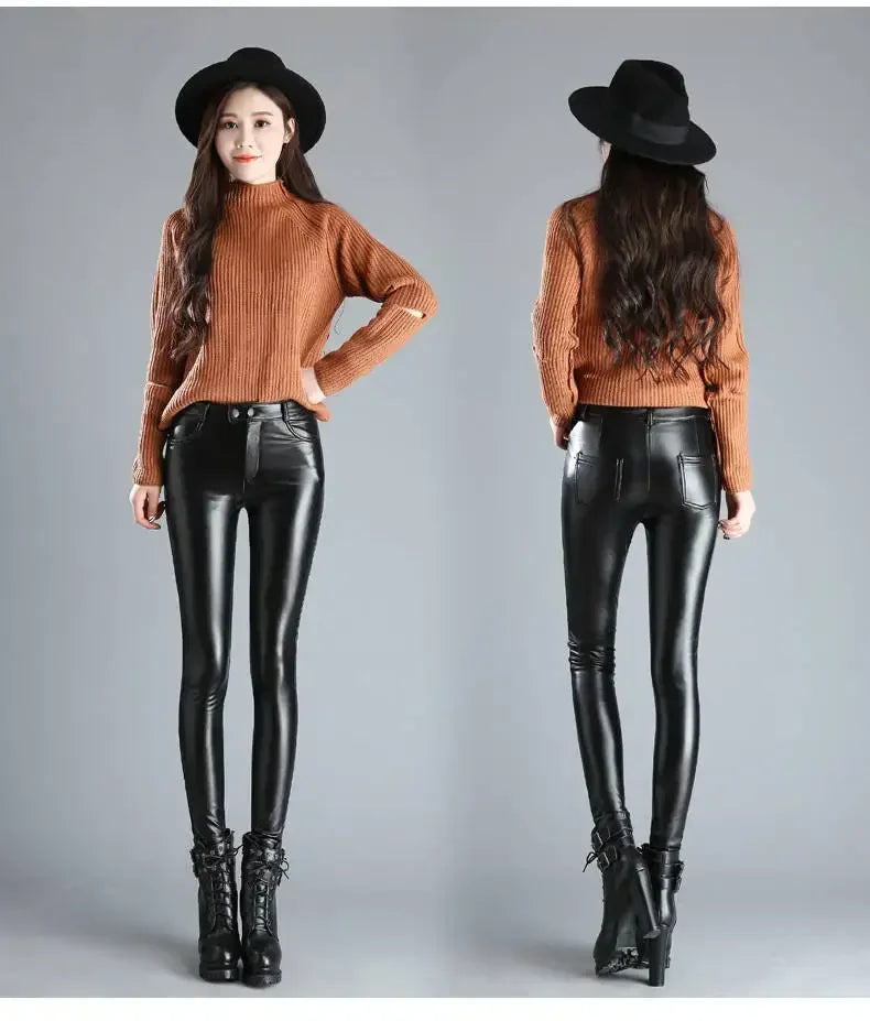 Cashmere PU Leather Pants