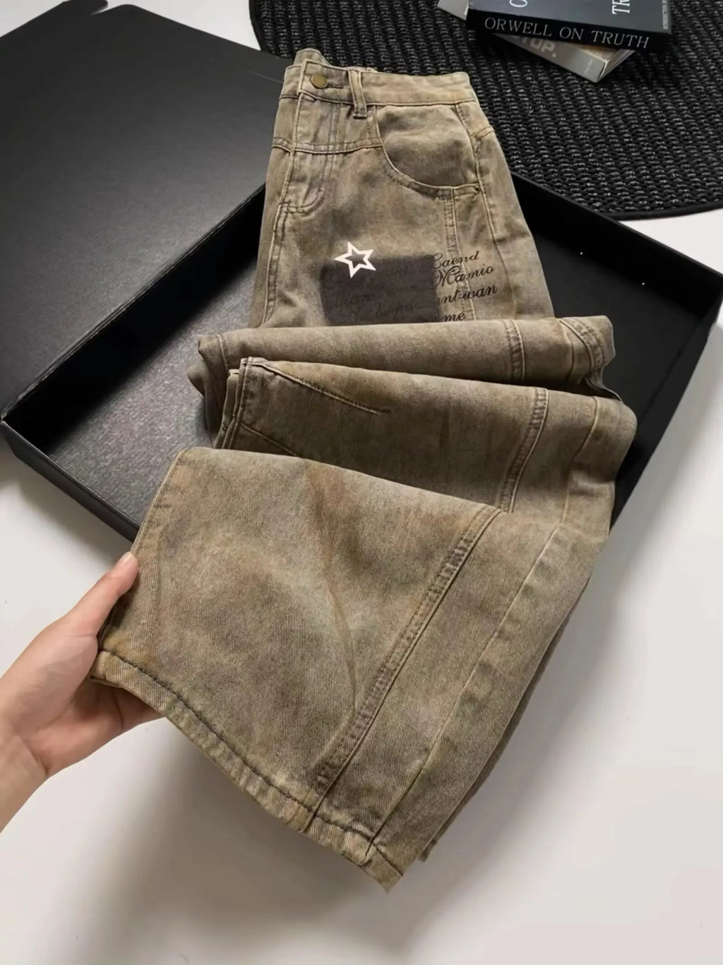 Versatile Silhouette Gothic Style Wide leg Jeans