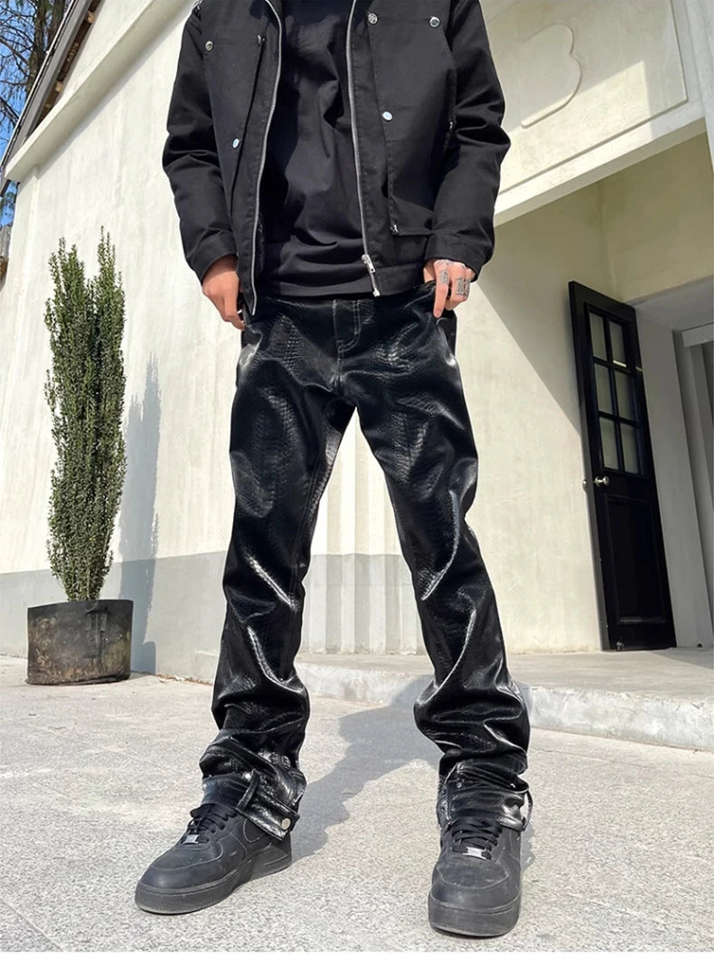 Mauroicardi Snake Skin Patent Pu Leather Pants