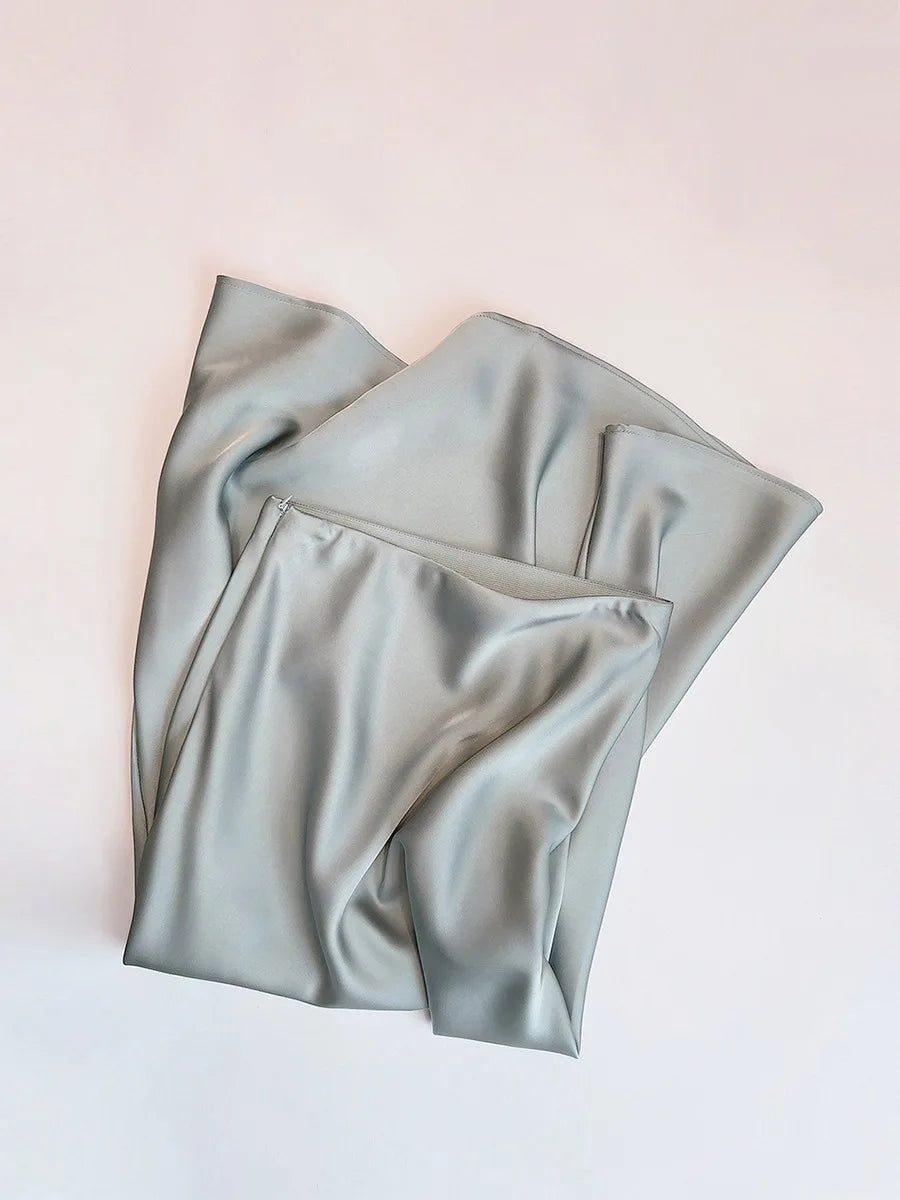 French Style Chic High-Waisted Satin Skirt