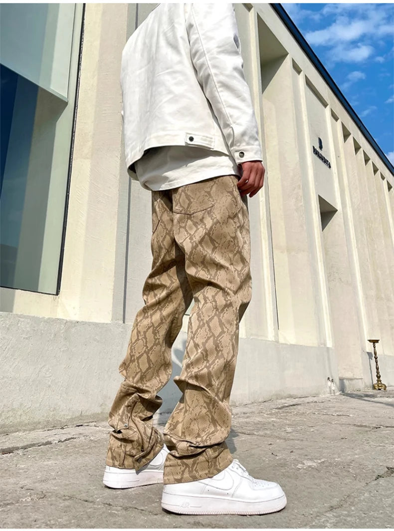 Mauroicardi Snake Skin Patent Pu Leather Pants