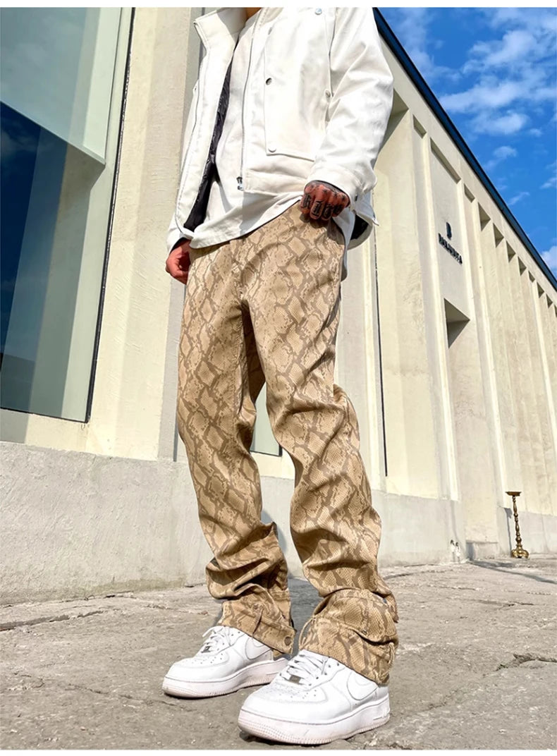 Mauroicardi Snake Skin Patent Pu Leather Pants