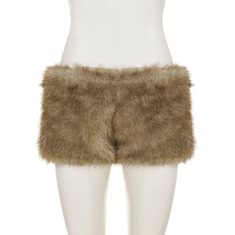 Low Waist Faux Fur Shorts