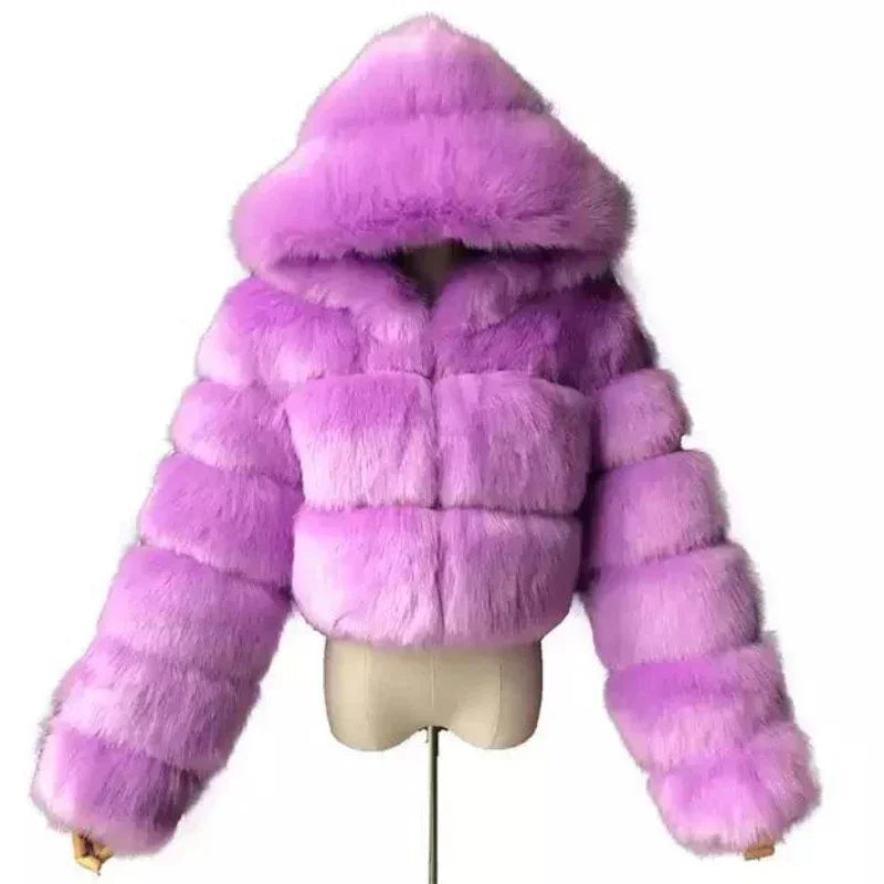 Winter Fashion Hooded Faux Fur Coat
