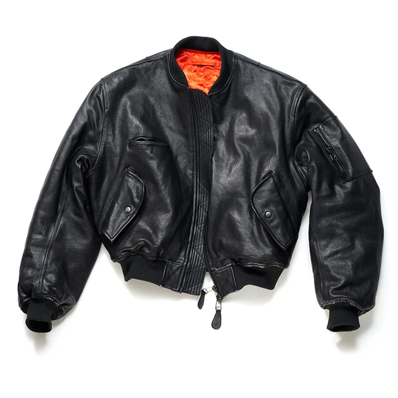 Mauroicardi Short Vintage Pu Leather Bomber Jacket