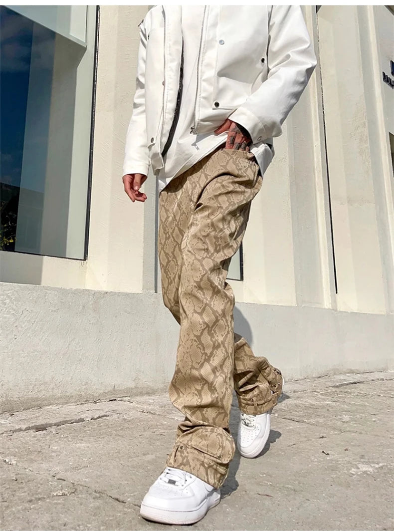 Mauroicardi Snake Skin Patent Pu Leather Pants