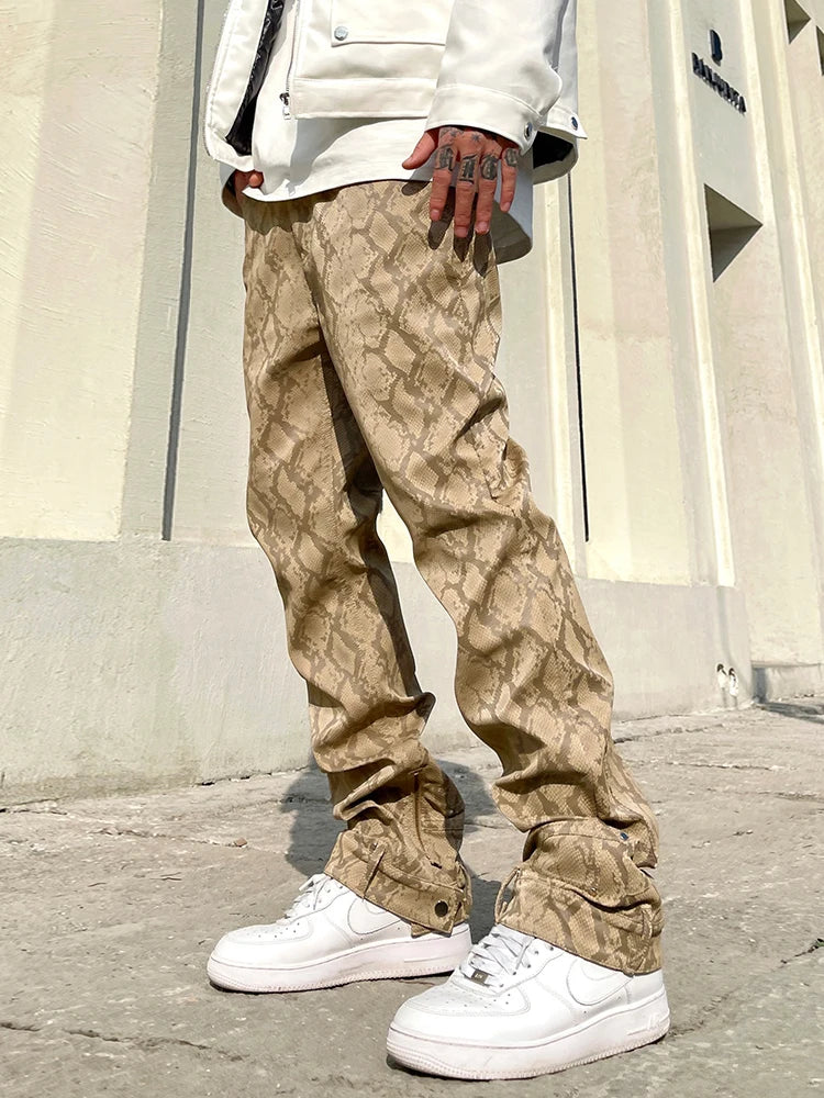 Mauroicardi Snake Skin Patent Pu Leather Pants