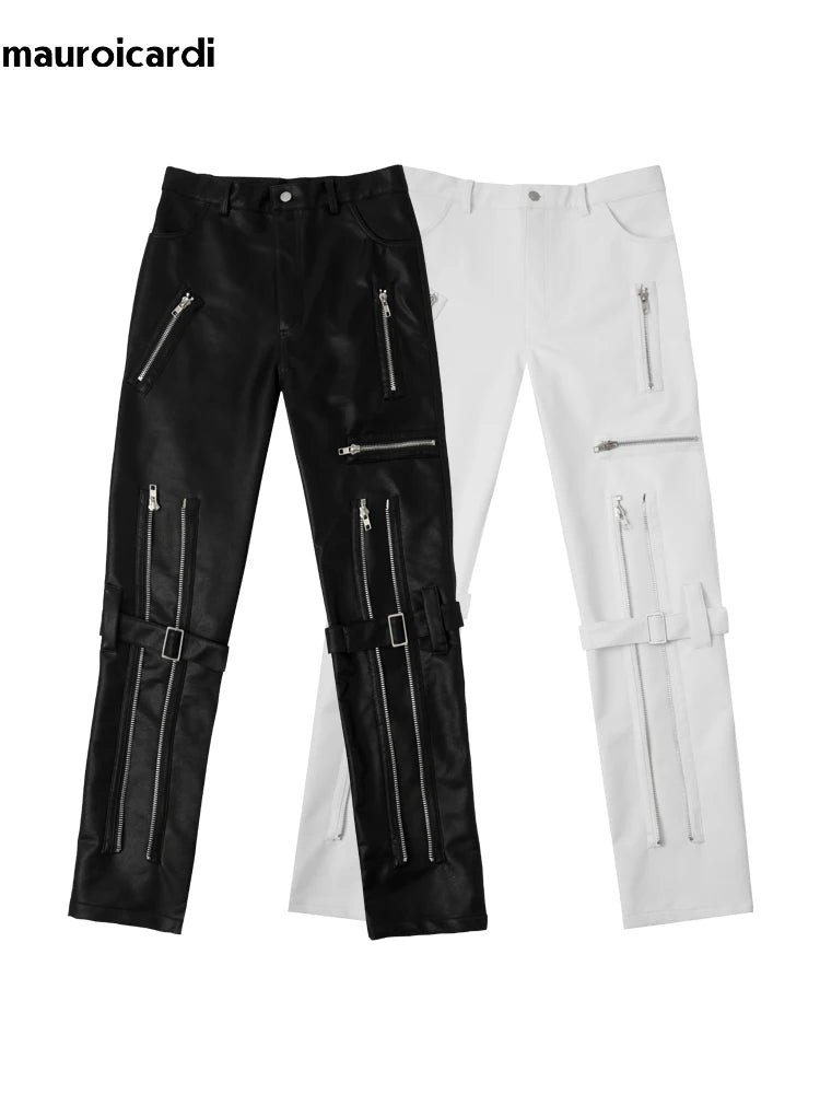 Mauroicardi Spring Black Pu Leather Pants