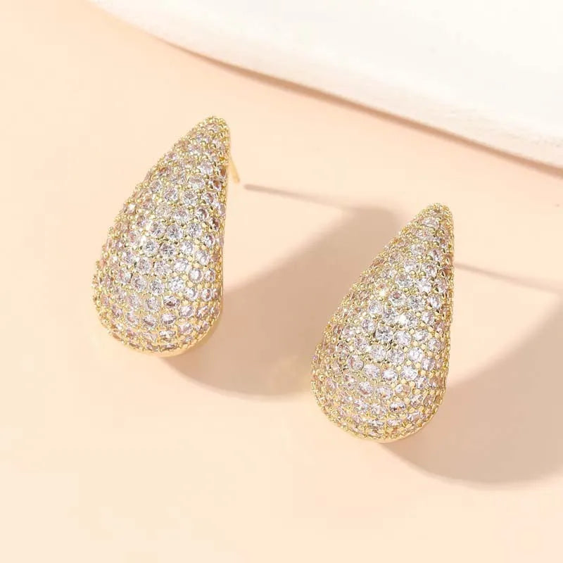 Luxury Shiny Zircon Big Water Drop Stud Earrings