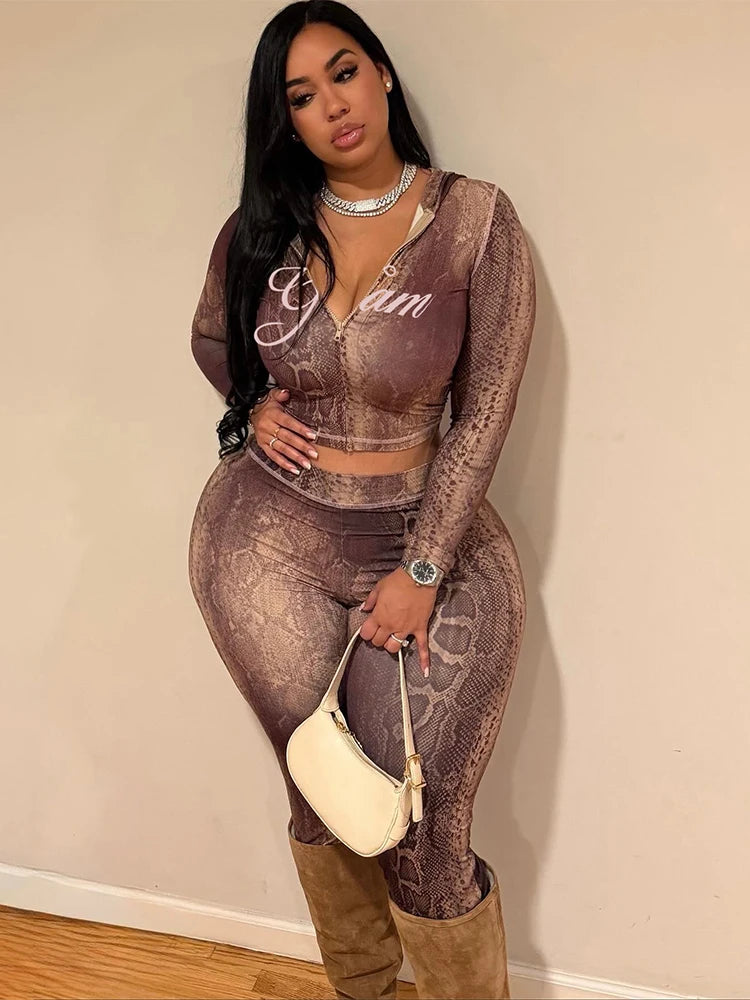 Weird Puss Letter Snake Print Tracksuit