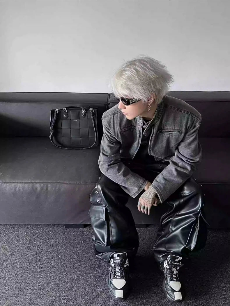 Mauroicardi Casual Black Shiny Pu Leather Pants