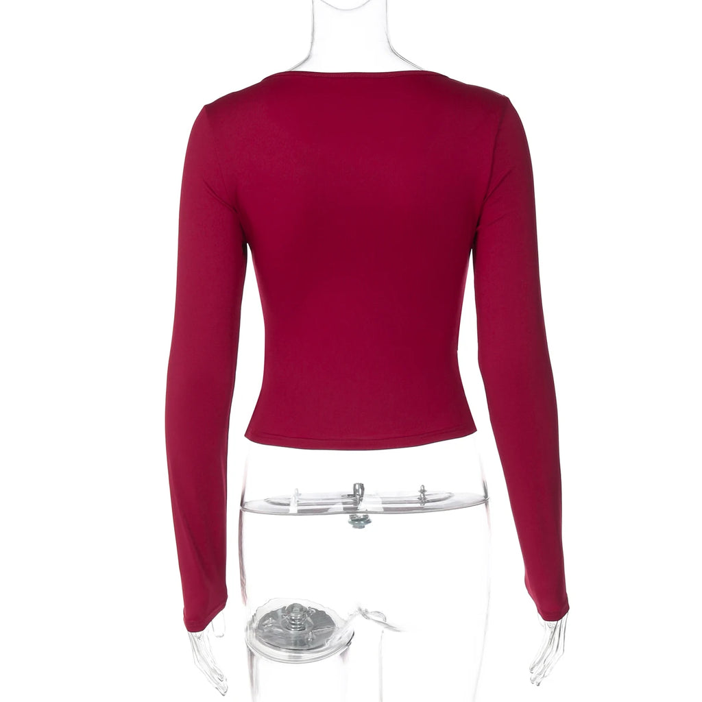 Dulzura O-Neck Long Sleeve Ruched Slim Fit T-Shirt