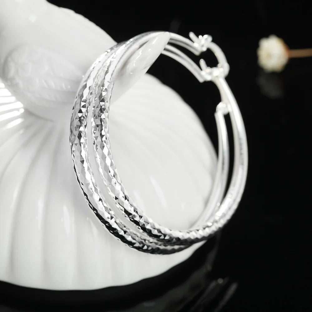 Charms fine 925 Sterling Silver 5CM circle hoop Earrings