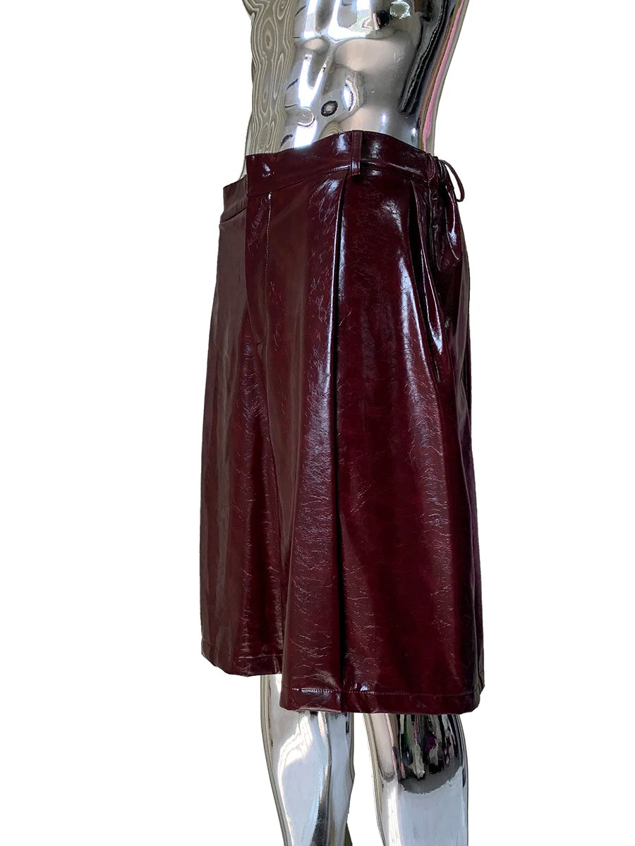 Mauroicardi Shiny Burgundy Pu Leather Straight Short