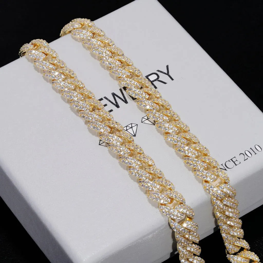 10mm Diamond Cuban Link Chain White Gold/18K Gold Plated
