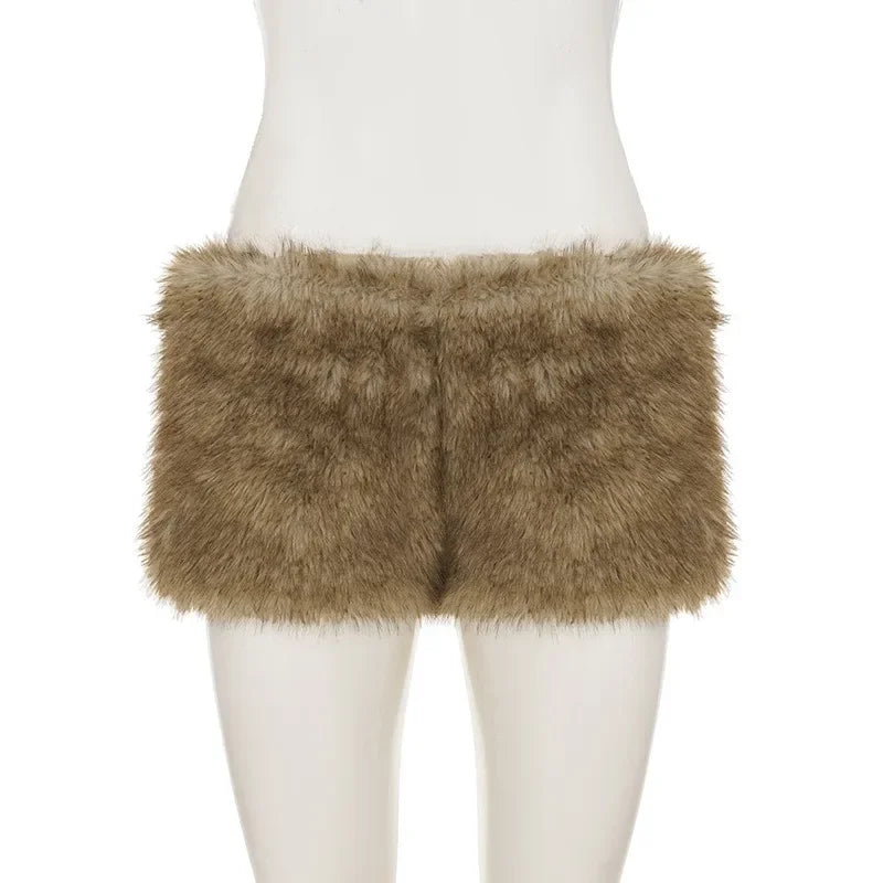 Low Waist Faux Fur Shorts