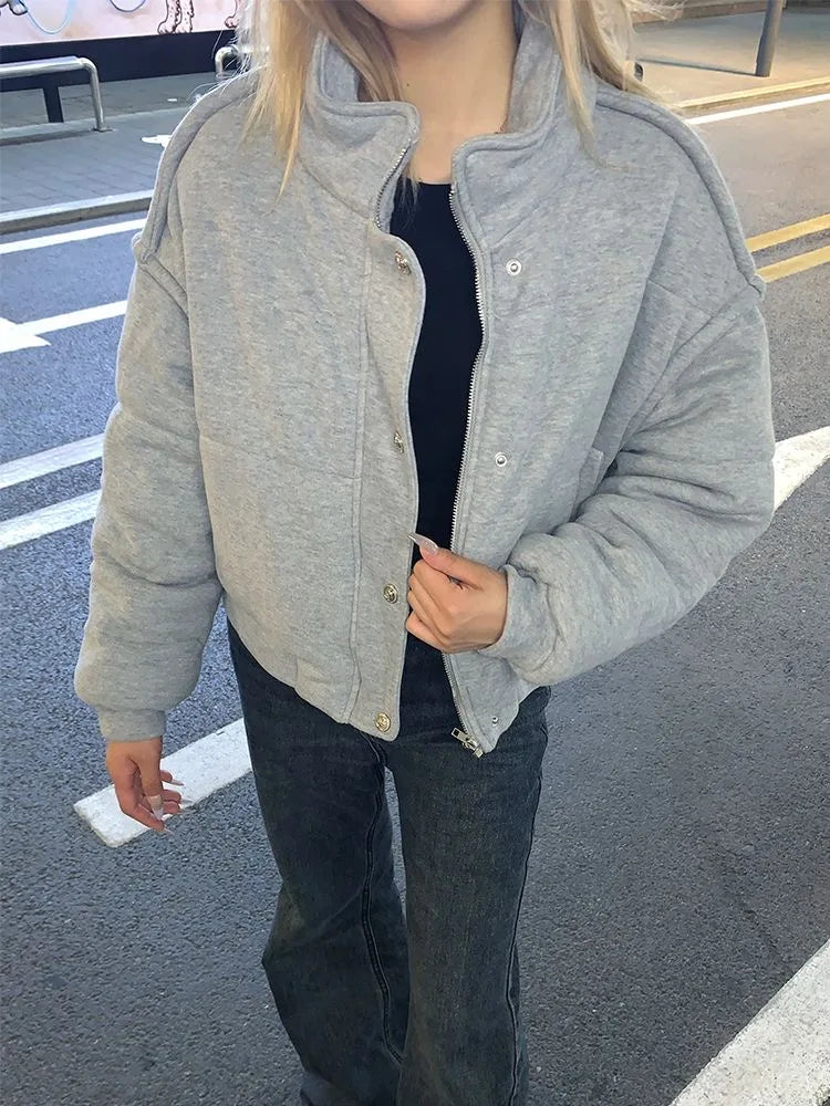 Korean Style Gray Cotton Puffer Coat