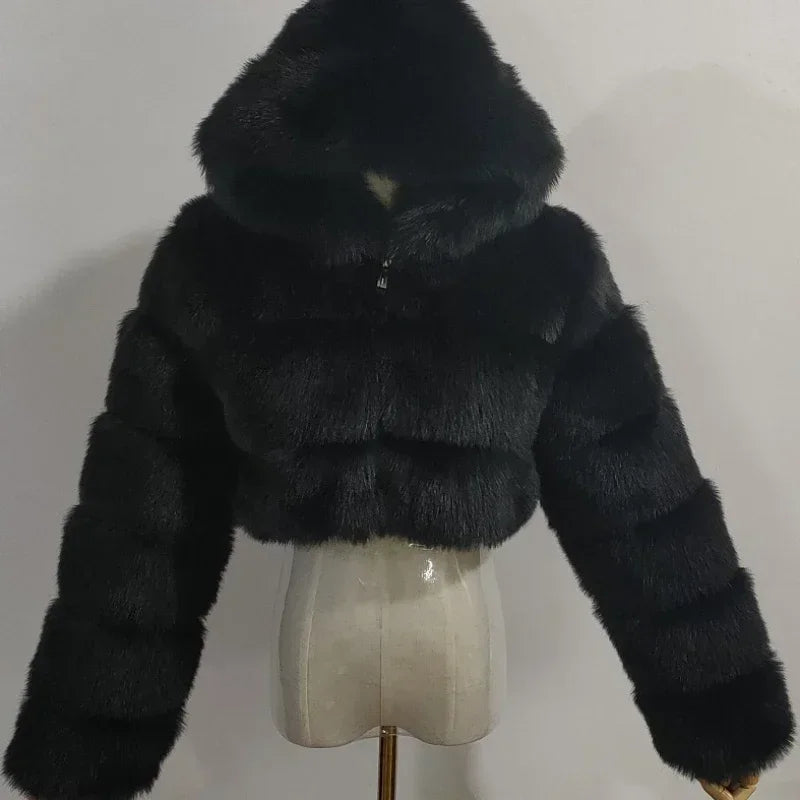 Winter Fashion Hooded Faux Fur Coat