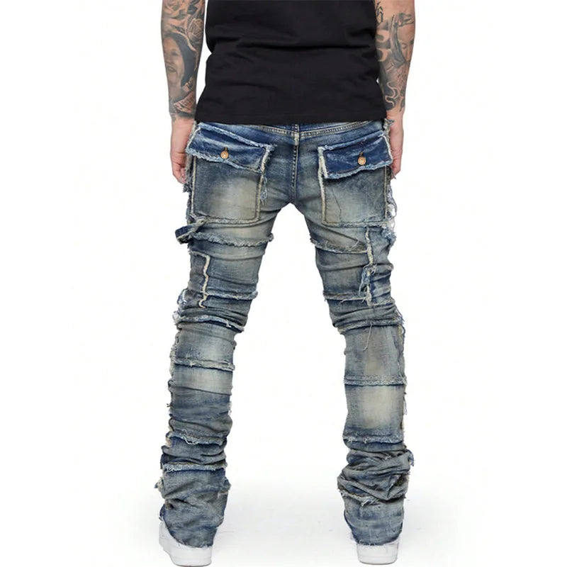 Stretch Patchwork Distressed  Jeans