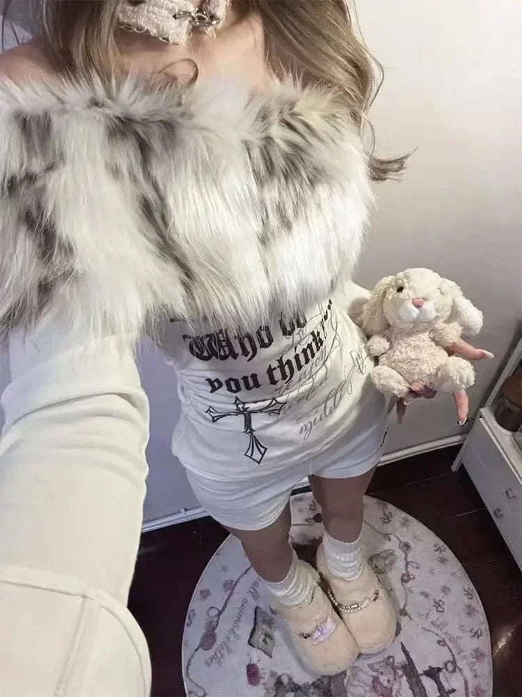 Y2k Japanese Fur Collar Top