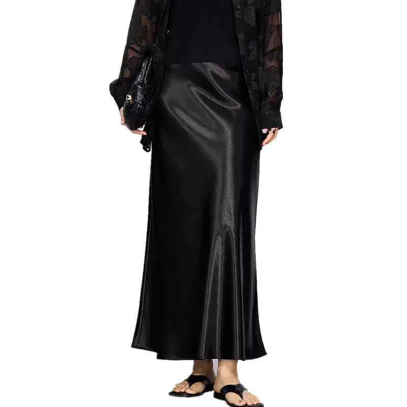 French Style Chic High-Waisted Satin Skirt