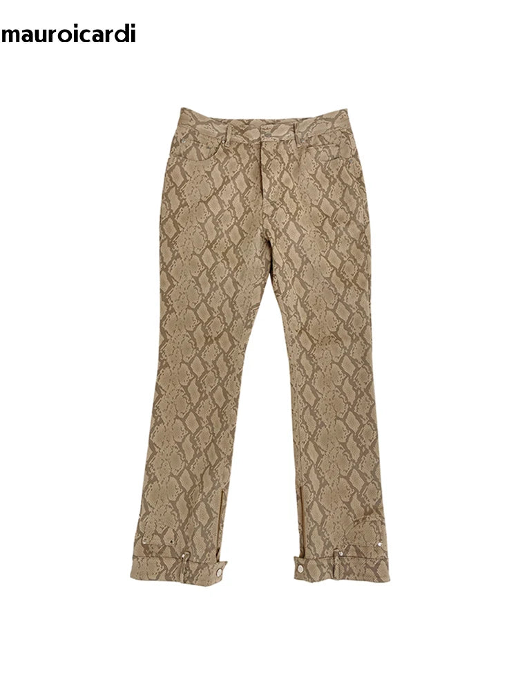 Mauroicardi Snake Skin Patent Pu Leather Pants