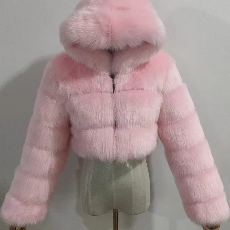Winter Fashion Hooded Faux Fur Coat