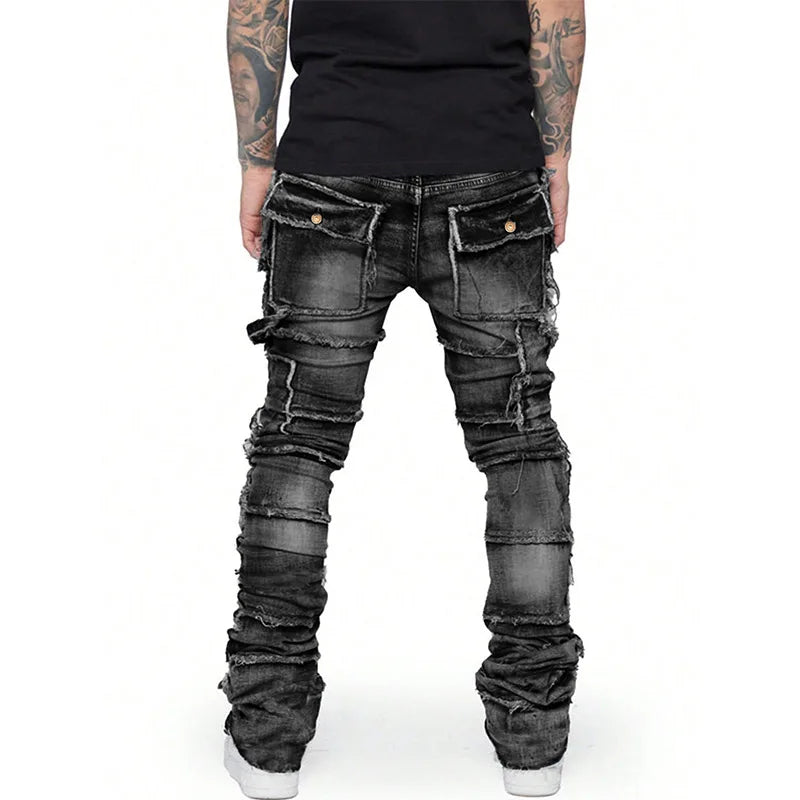 Stretch Patchwork Distressed  Jeans
