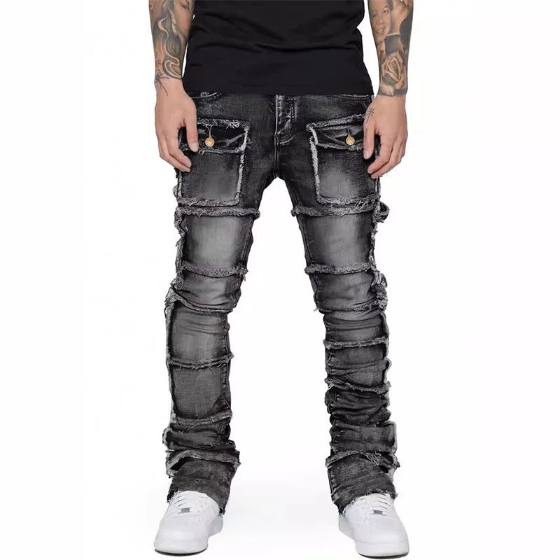 Stretch Patchwork Distressed  Jeans
