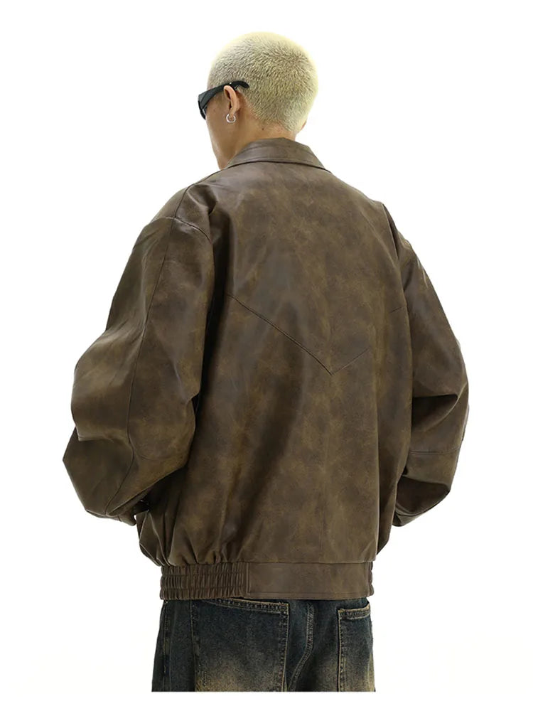 Mauroicardi Spring Cool Distressed Brown Pu Leather jacket